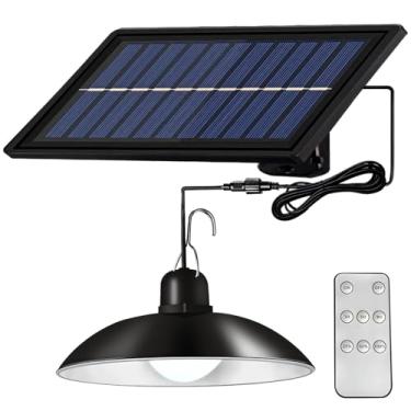 Imagem de Luzes pendentes solares projetadas ao ar livre, iluminação de LED para ambientes internos/externos à prova d'água, IP55, controle remoto, metal preto, fácil instalação para pátio, acampamento e