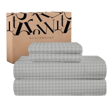 Imagem de Westbrooke Conjunto de lençóis 100% algodão jacquard exuberante 500TC – Roupa de cama luxuosa de 4 peças com bolsos profundos (cinza, Queen)