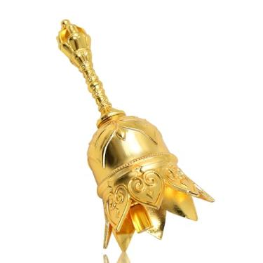 Imagem de Sinos de mão de latão super alto para tocar no casamento, sino de jantar com alça para idosos chamada de serviço de restaurante de cabeceira, presente de celebração da igreja de meditação (ouro)