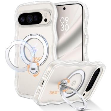 Imagem de QuantumKoo Capa para Google Pixel 10 Pro com suporte magnético de 360° [compatível com Magsafe] linda capa de telefone ondulada encaracolada com anel com suporte para mulheres e homens à prova de