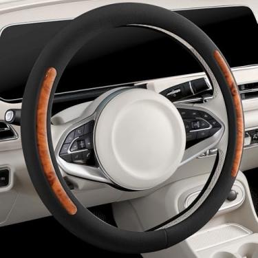 Imagem de Capa de volante, universal de 38 cm, protetor de volante de couro sintético, antiderrapante, respirável e compatível com aquecimento para carros, caminhões, SUVs, vans