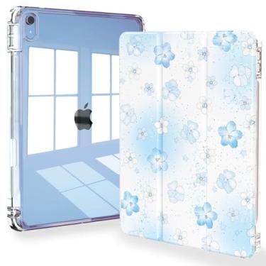 Imagem de Feams Capa para iPad (A16) 11ª geração 28 polegadas 2025, iPad 10ª geração 10,9 polegadas 2022, capa traseira transparente com suporte de lápis e hibernação automática, linda flor azul