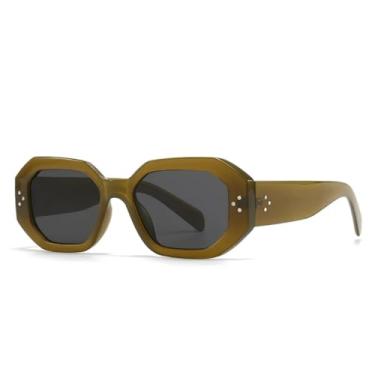Imagem de HPIRME Óculos de sol retrô com rebite oval, masculino e feminino, com gradiente de cor, proteção UV para áreas externas (C2OliveGreen)
