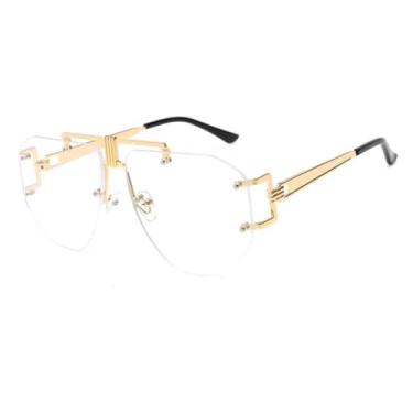 Imagem de Óculos de Sol de Luxo Sem Aro, Unissex, Transparentes, com Armação de Metal, Cor Preta (Transparente)