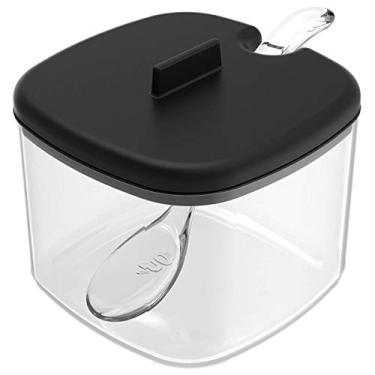 Imagem de Açucareiro Com Tampa E Colher Para Servir Porta Açúcar Cozinha Preto