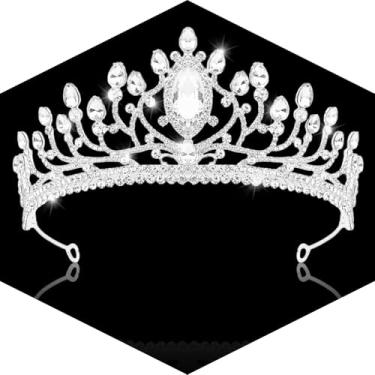 Imagem de CUBACO Coroas de prata para mulheres e meninas tiaras de cristal princesa rainha com strass para mulheres, acessórios de cabelo para casamento, noiva, aniversário, baile, chá de quinze anos