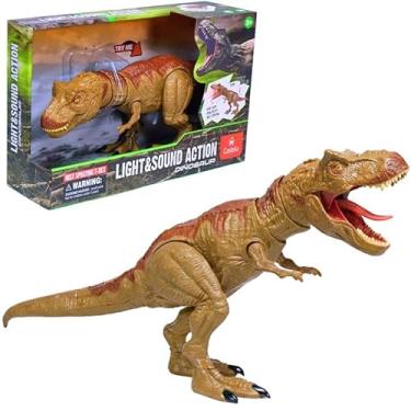 Imagem de Brinquedo Dinossauro Tiranossauro Rex Articulado com Som Realista e Luz T-Rex Interativo - Castela (MARROM CLARO)