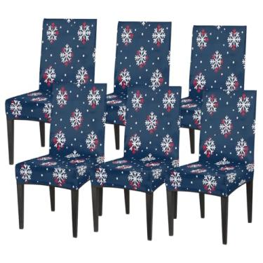 Imagem de hongjinglin Conjunto de 6 capas elásticas para cadeira de sala de jantar, capa protetora de assento de cadeira, floco de neve, azul, fofa, removível, lavável, para cozinha, casa, hotel, banquete