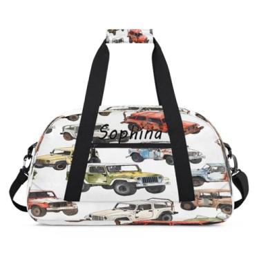 Imagem de Bolsa esportiva personalizada, caminhão de desenho animado colorido com nome, bolsa de dormir personalizada, bolsa de fim de semana, bolsa de treino para dança, balé, academia, ginástica, mala, viagem