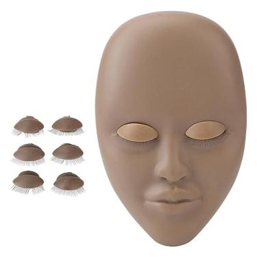 Imagem de Cabeça de manequim de chicote Cabeça de boneca prática de extensão de cílios com pálpebras substituíveis Rosto simulado em 3D para salões de beleza Material de silicone de (Castanho Escuro)