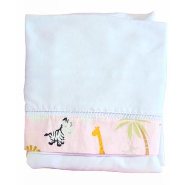 Imagem de Jogo de Lençol Infantil para Berço Americano, Malha 100% Algodão, 2 Peças - Lençol com Elástico 160x98cm e Fronha 40x30cm, Antialérgico e Hipoalergênico (Safari-Branco e Rosa)