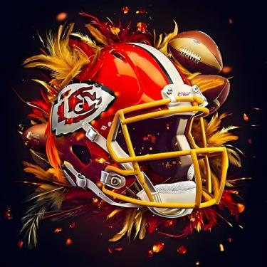 Imagem de Kits de arte de diamante de capacete de futebol para adultos, kits de pintura de diamante de rugby 5D para adultos iniciantes, kits de arte de pedras de pintura de diamante DIY para presente decoração