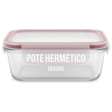 Imagem de Pote Hermético de Vidro Retangular 1040ml Tampa com Vedação em Silicone Transparente para Alimentos