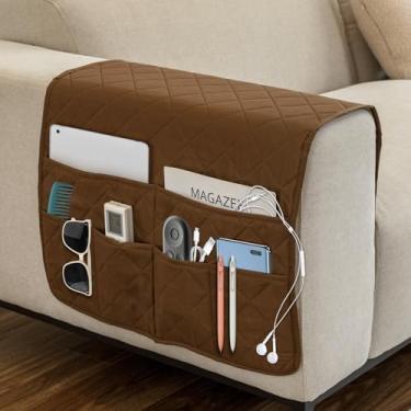 Imagem de Gloserin Organizador de poltrona, organizador de apoio de braço de sofá, suporte de controle remoto antiderrapante para reclinável, suporte de sofá com 6 bolsos para controle remoto de TV, celular