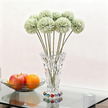 Imagem de 6 buquês de crisântemos bola artificial vaso de flores artificiais decoração de casa arranjo de flores, verde 29 cm