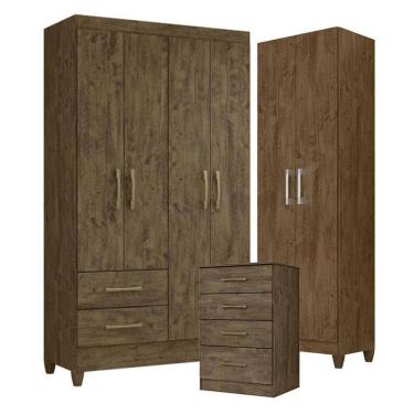 Imagem de Guarda Roupa Solteiro Chile Com Cômoda Ms913 E Armário Multiuso New íris Castanho Wood - Moval