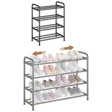 Imagem de SPXMQSS Sapateira expansível, prateleira organizadora de sapatos ajustável, prateleira de armazenamento de sapatos de metal para entrada da porta da frente, entrada, armário, economia de espaço, preto