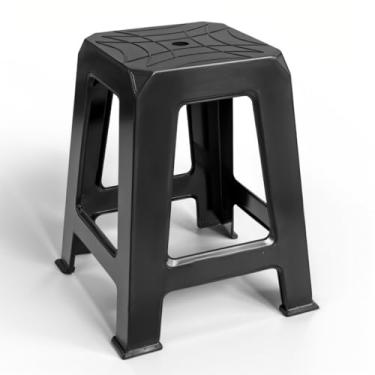 Imagem de Kit 6 Banco de Plástico Banqueta Alta Preta para Cozinha e Bar - Banqueta, Banquinho ou Banco Reforçado Suporta até 110kg