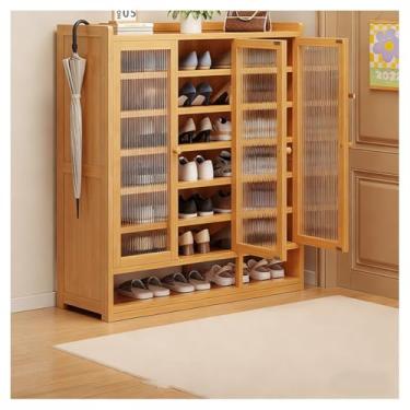 Imagem de SPXMQSS Sapateira para entrada, armário de sapatos de 7/8 níveis com portas, grande armário de armazenamento de sapatos, organizador de sapatos de bambu para 18-42 pares, sapateira independente marrom