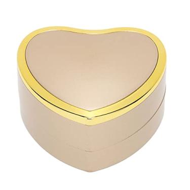 Imagem de Caixa de armazenamento de anéis iluminados em formato de coração Estojo para presente de joias com luz LED portátil design elegante para proposta de noivado Aniversário de (Ouro)