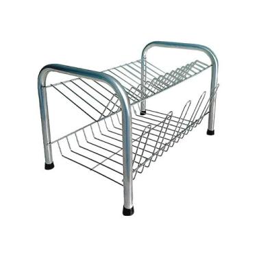 Imagem de Escorredor De Louças Duplo 13 Pratos E Porta Copos - Prata - Decasa