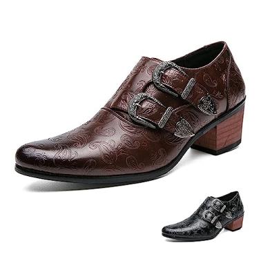 Imagem de Optigard Botas Chelsea masculinas com alça dupla de monge, bico fino, cano baixo, botas Oxford para negócios, retrô, moda, baile, festa, caubói ocidental, botas no tornozelo, mocassins formais de