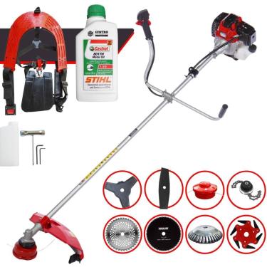 Imagem de Roçadeira Robusta Toyama RT52-L À Gasolina 52cc 2HP Para Todos os Tipos de Trabalho Com Carretel de Nylon + Kit de 7 Opções de Cortes + ÓLEO STIHL