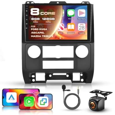 Imagem de 8 núcleos 6G 128G para Ford Escape Kuga 2007-2012/Mazda Tribute Radio Android 9 polegadas tela sensível ao toque sem fio Carplay Android Auto, Driauto Car Stereo Upgrade Bluetooth DSP Navegação GPS