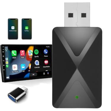 Imagem de Adaptador CarPlay sem fio para iPhone e Android, 2 em 1 2025 novo dongle de reprodução de carro Bluetooth atualizado com fio de fábrica para sem fio para carro, carro embutido com fio/Android