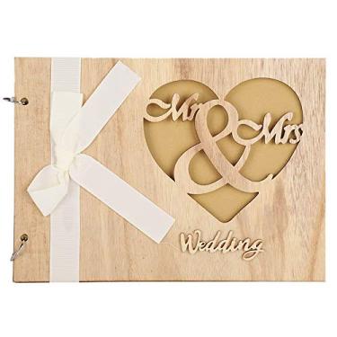Imagem de YOUTHINK Álbum de Livro de Visitas de Casamento de Madeira, Capa Gravada Artesanal, Sinal de Memória de 20x28cm para Casamentos e Noivados (Estilo 2 (especificação do fornecedor: JM01637))