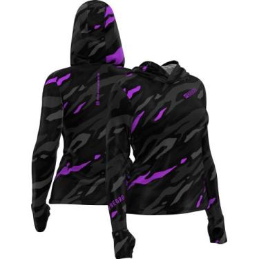 Imagem de Camiseta Capuz Feminina Mar Negro Sublimada Camisa Dry Fit Pesca Peixe