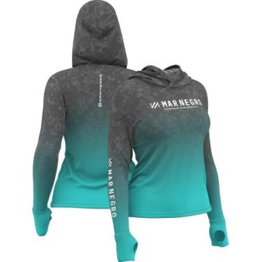 Imagem de Camiseta Feminina Capuz Mar Negro Sublimada Camisa Pesca Peixe Dry Fit