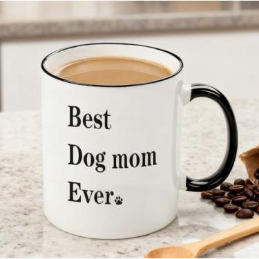 Imagem de Presentes engraçados para mãe de cachorro - Best Dog Mom Ever Caneca de café, presentes para amantes de cães para mulheres, presente de resgate para donos de cães, caneca de café de 325 ml, xícara de