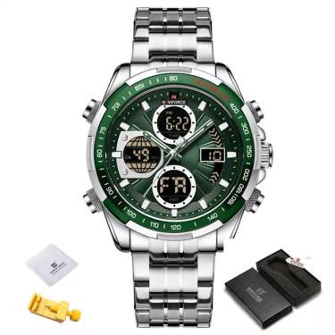 Imagem de Relógio Militar Luxo Sports Chronografo Prata Verde