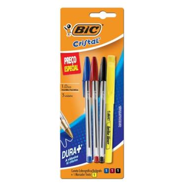 Imagem de BIC, Kit 3 Unidades Canetas Esferográficas + 1 Marca Texto Brite Liner