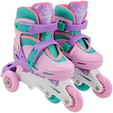 Imagem de Patins rosa claro ajustaveis para crianca, protecao e diversao, tam 30-33, incrivel