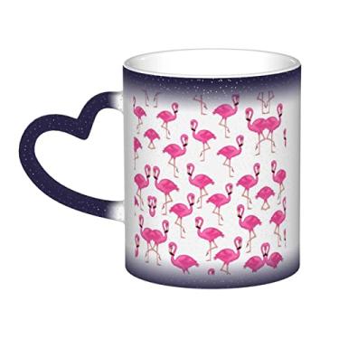 Imagem de Xícara de café divertida de flamingo rosa, copo de cerâmica com mudança de cor sensível ao calor 12 Oz, para café/chá/leite/cacau, para adolescente/aniversário/festival/presentes
