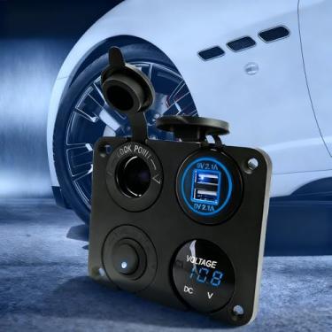 Imagem de Tomada de alimentação 4 em 1 ON Off Charger Panel Dual USB Charger Power Tomada LED Voltímetro Isqueiro Tomada LED On Off Rocker Interruptor de Alternância para Caminhão, Carro, Barcos Marítimos RV