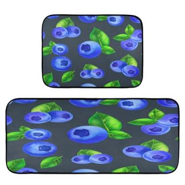 Imagem de STAYTOP Conjunto de 2 tapetes de cozinha com mirtilos, aquarela, tapetes de cozinha e tapetes de porta, festas de fim de ano, casa de fazenda rural, tapete para casa e cozinha