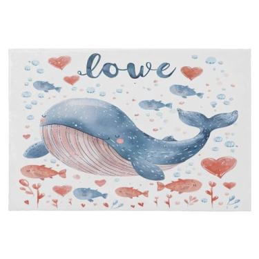 Imagem de Wassud Tapete de porta bonito de baleia de desenho animado 61 x 89 cm, tapete de área lavável antiderrapante com suporte de borracha, tapete macio e macio para sala de estar, quarto, entrada, entrada