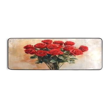 Imagem de Burbuja Tapete de corredor Valentine Bunch of Roses 61 x 183 cm, tapete lavável antiderrapante com suporte de borracha, tapete para sala de estar, corredor, decoração de casa