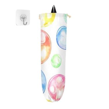 Imagem de xigua Suporte de parede de plástico com bolhas coloridas em aquarela com cordão, pacote com 2, organizador de sacolas de compras reutilizáveis, decoração para bolsas, meias, roupas íntimas e gravatas