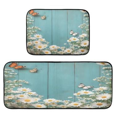 Imagem de STAYTOP Lindos tapetes de cozinha de flores silvestres, 2 peças, tapete de entrada frontal, antiderrapante, alivia a fadiga, lavável, tapete para cozinha, quarto, varanda