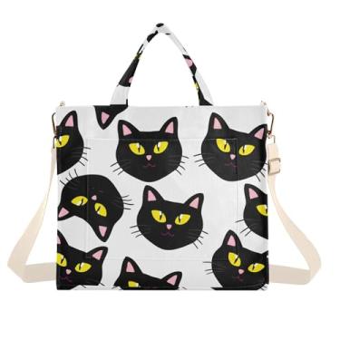 Imagem de Burbuja Bolsa feminina com cara de gato preta grande, bolsa tiracolo de veludo cotelê para compras, trabalho, viagens, Grandes caras de gato preto, Small