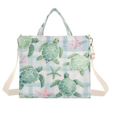 Imagem de Burbuja Sacola feminina estrela-do-mar rosa tartarugas marinhas, bolsa tiracolo de veludo cotelê para compras, trabalho, viagem, P, B288, Small