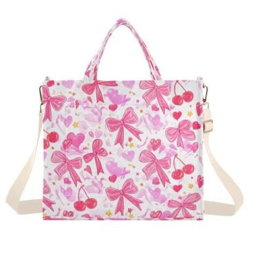 Imagem de CEBUGI Bolsa feminina Bows com alça de ombro ajustável para trabalho, faculdade, viagem, P, A390, Medium