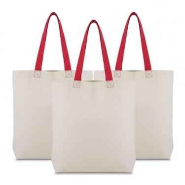 Imagem de Sacola Ecológica de Algodão Cru com Alça Colorida, 140g/m², Alça de 30cm para Compras e Transporte (3, Vermelho)