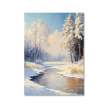 Imagem de Pôster de paisagem de Natal inverno fazenda alce pinhas boneco de neve natureza pintura em tela impressão de parede decoração de sala de estar (SKU6,50.8x71.1 cm = (50 x 70 cm), sem moldura)