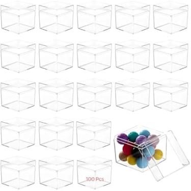 Imagem de yeesport 50 caixas de acrílico com tampas, mini caixas de doces transparentes de 5 × 5 cm, vitrines quadradas transparentes, cubos de armazenamento empilháveis, pequenos recipientes para lembrancinhas