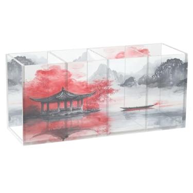 Imagem de Burbuja Suporte de caneta acrílica para pintura de tinta chinesa, 4 compartimentos, suporte de lápis transparente para pincel de maquiagem estacionário, acessórios de mesa de escritório em casa